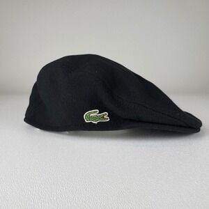 Lacoste Newsboy Hat Menswear Black Cotton Flat Cap Ivy Driving Golf 3 (Large)